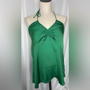 Banana Republic Y2K style open back babydoll Green Halter Satin look Tank Top S